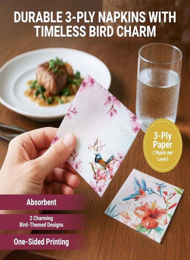 Decorably 100 Pack 3-Ply Disposable Bird Paper Napkins - 5x5in Folded Square 2 Designs for Beverage, Appetizers, Dinner, Tea Party, Garden Party, Bridal and Baby Shower, Birthday, Wedding - Image 4